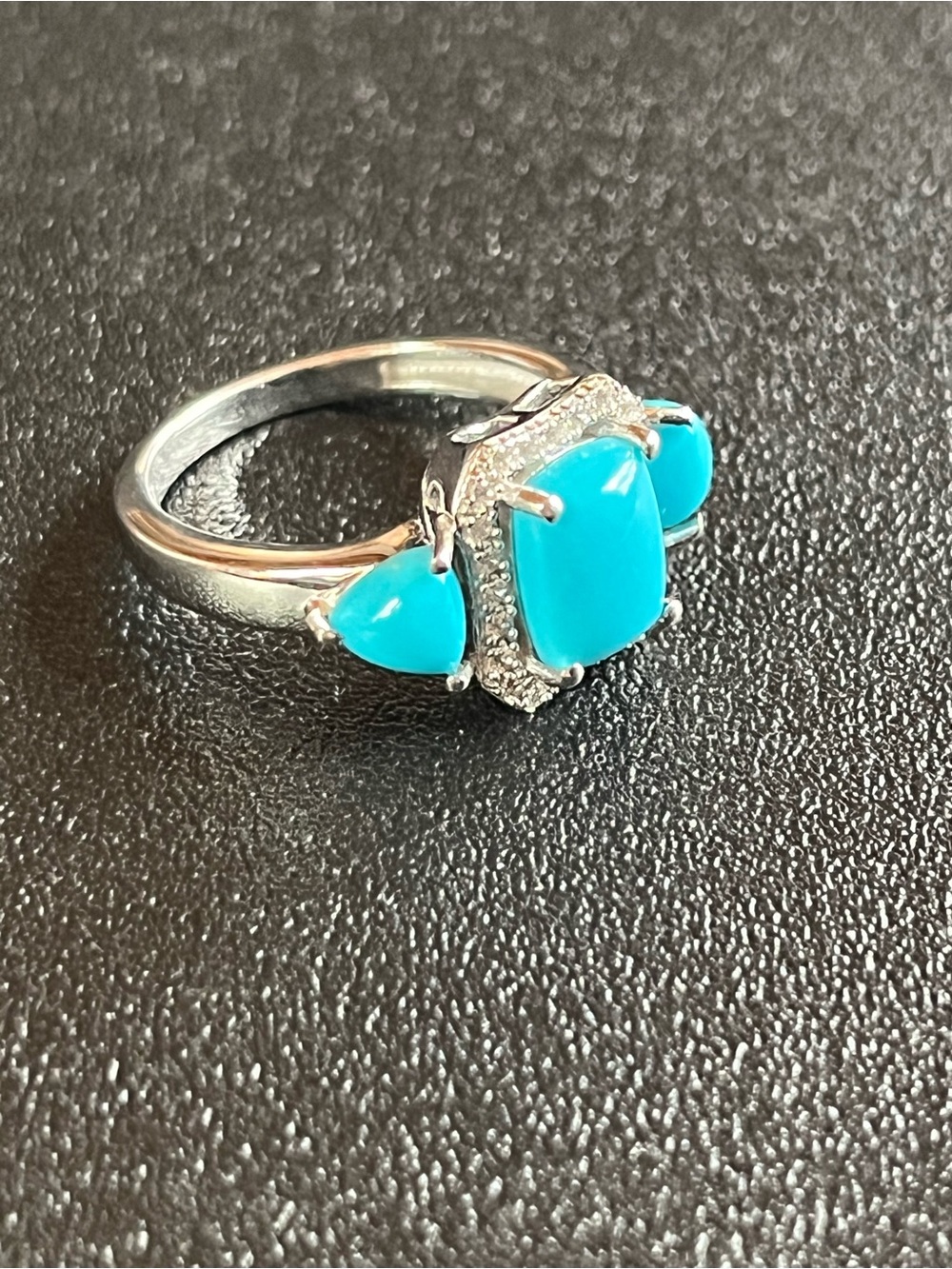 Sterling Silver Turquoise Trio Halo Ring